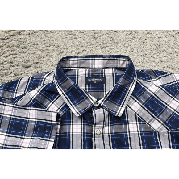 Double Pump Men's XL Multicolor Cotton Shirt Short Sleeve Pearl Snap - Picture 6 of 7